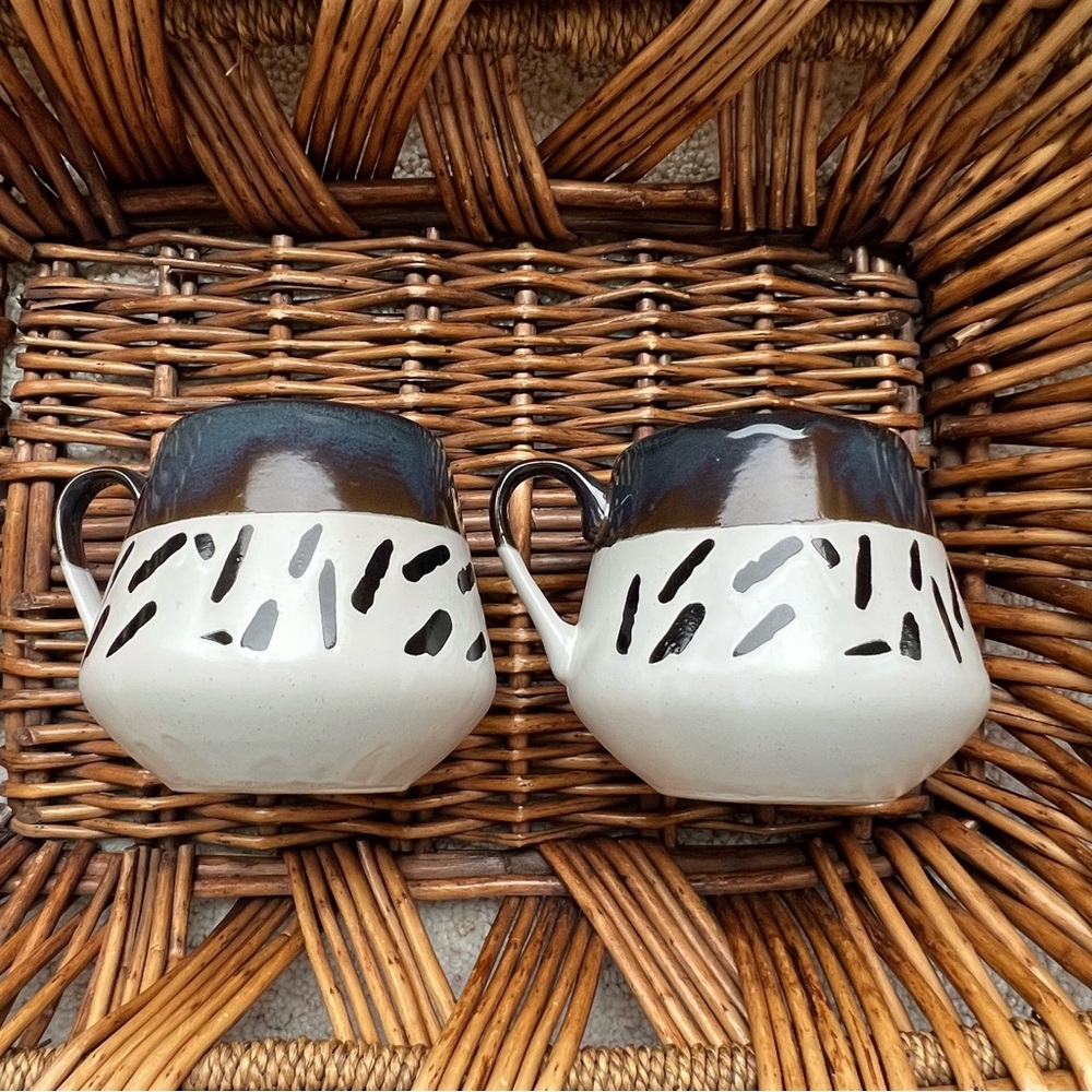 The Old Pottery Company Stoneware 2 Coffee Mugs Hand Glazed Abstract Color Block